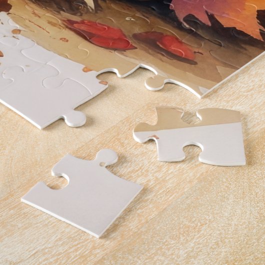 Keeshond in het najaar verlaat Thanksgiving kunst Legpuzzel (Zijkant)