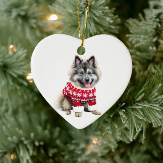 Keeshond in Kersttrui Keramisch Ornament (Boom)