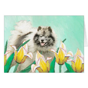 Keeshond in Tulips Painting Original Dog Art