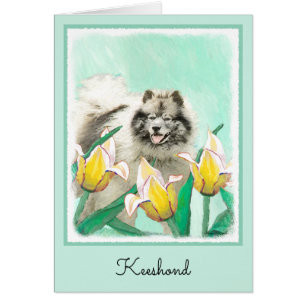 Keeshond in Tulips Painting Original Dog Art