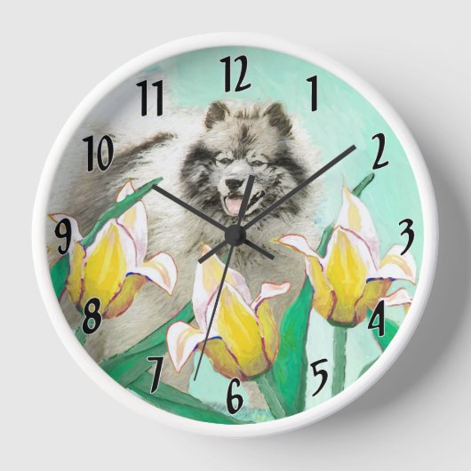 Keeshond in Tulips Painting Original Dog Art (Voorkant)