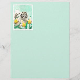 Keeshond in Tulips Painting Original Dog Art