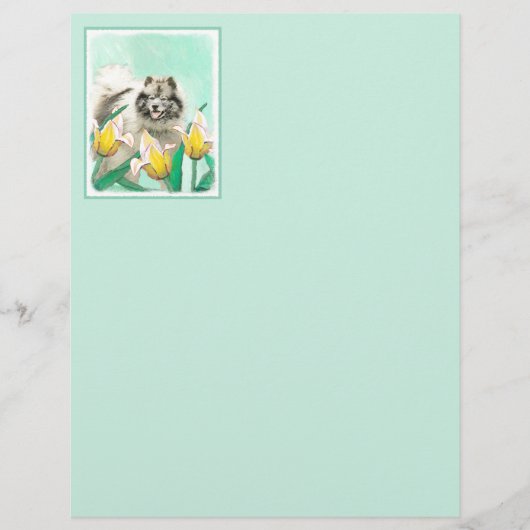 Keeshond in Tulips Painting Original Dog Art (Voorkant)