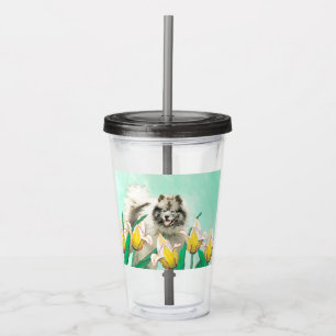 Keeshond in Tulips Painting Original Dog Art Acryl Drinkbeker
