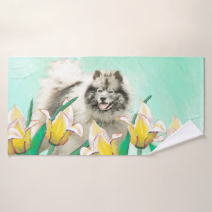 Keeshond in Tulips Painting Original Dog Art Bad Handdoek