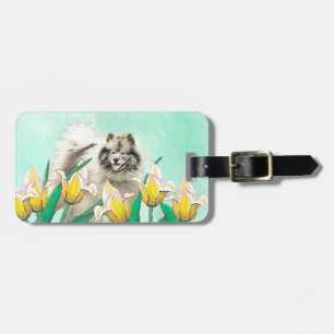 Keeshond in Tulips Painting Original Dog Art Bagagelabel