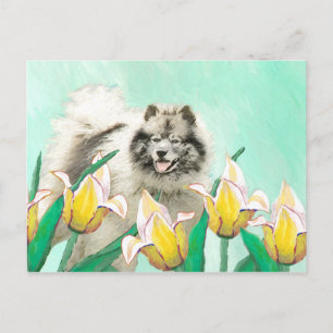 Keeshond in Tulips Painting Original Dog Art Briefkaart