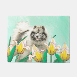 Keeshond in Tulips Painting Original Dog Art Deurmat