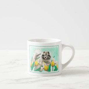 Keeshond in Tulips Painting Original Dog Art Espresso Kop