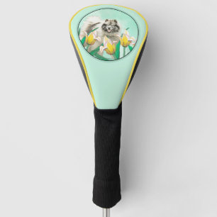 Keeshond in Tulips Painting Original Dog Art Golfheadcover