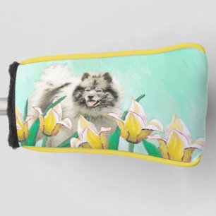 Keeshond in Tulips Painting Original Dog Art Golfheadcover