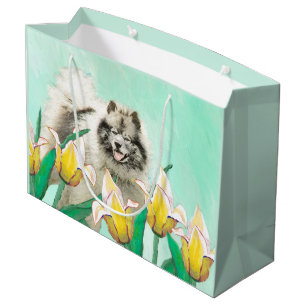 Keeshond in Tulips Painting Original Dog Art Groot Cadeauzakje