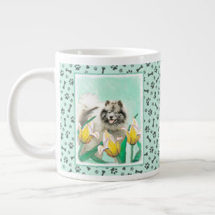 Keeshond in Tulips Painting Original Dog Art Grote Koffiekop