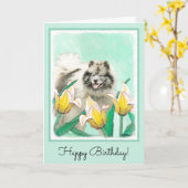 Keeshond in Tulips Painting Original Dog Art Kaart (Gele Bloem)