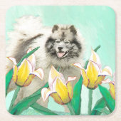 Keeshond in Tulips Painting Original Dog Art Kartonnen Onderzetters (Voorkant)