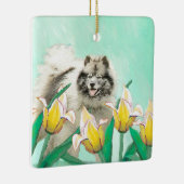 Keeshond in Tulips Painting Original Dog Art Keramisch Ornament (Rechts)