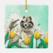 Keeshond in Tulips Painting Original Dog Art Keramisch Ornament (Achterkant)