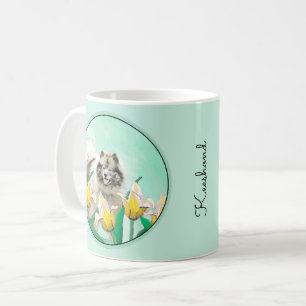 Keeshond in Tulips Painting Original Dog Art Koffiemok