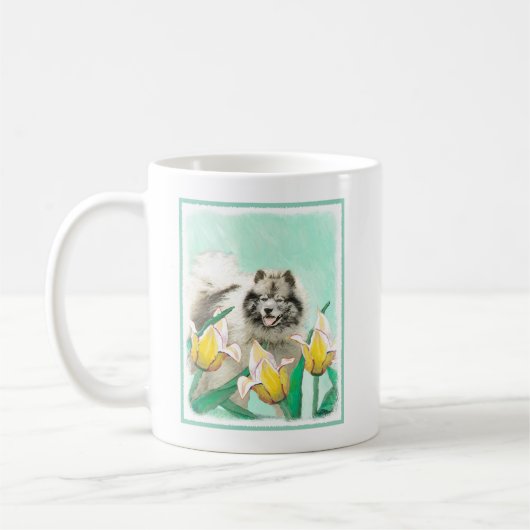 Keeshond in Tulips Painting Original Dog Art Koffiemok (Links)