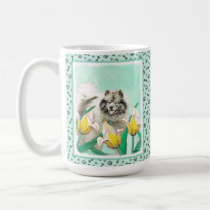 Keeshond in Tulips Painting Original Dog Art Koffiemok
