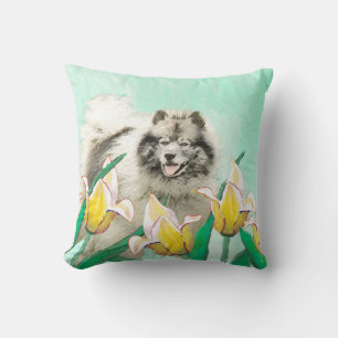 Keeshond in Tulips Painting Original Dog Art Kussen