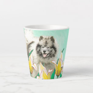 Keeshond in Tulips Painting Original Dog Art Latte Mok