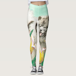 Keeshond in Tulips Painting Original Dog Art Leggings