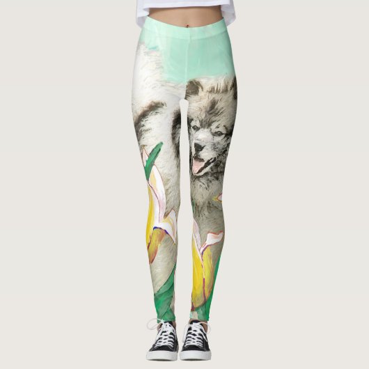 Keeshond in Tulips Painting Original Dog Art Leggings (Voorkant)
