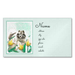 Keeshond in Tulips Painting Original Dog Art Magnetisch Visitekaartje