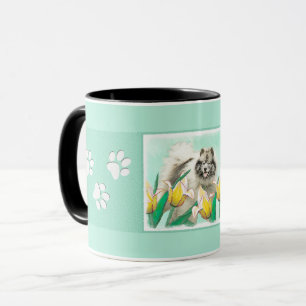 Keeshond in Tulips Painting Original Dog Art Mok