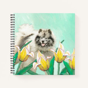 Keeshond in Tulips Painting Original Dog Art Notitieboek