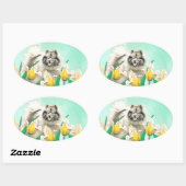 Keeshond in Tulips Painting Original Dog Art Ovale Sticker (Vel)