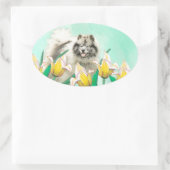 Keeshond in Tulips Painting Original Dog Art Ovale Sticker (Tas)