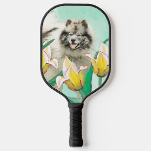 Keeshond in Tulips Painting Original Dog Art Pickleball Paddle