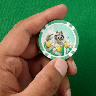 Keeshond in Tulips Painting Original Dog Art Poker Chips