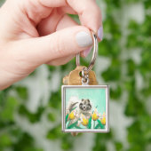 Keeshond in Tulips Painting Original Dog Art Sleutelhanger (Hand)