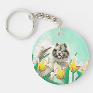 Keeshond in Tulips Painting Original Dog Art Sleutelhanger