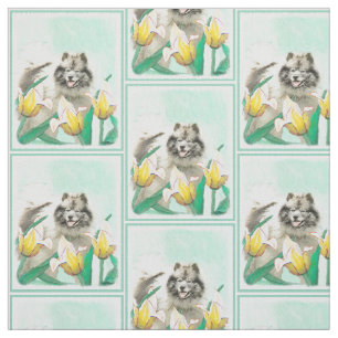 Keeshond in Tulips Painting Original Dog Art Stof