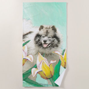 Keeshond in Tulips Painting Original Dog Art Strandlaken