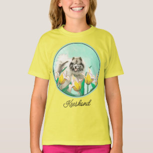 Keeshond in Tulips Painting Original Dog Art T-shirt