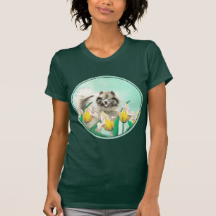 Keeshond in Tulips Painting Original Dog Art T-shirt