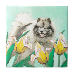 Keeshond in Tulips Painting Original Dog Art Tegeltje