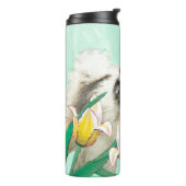 Keeshond in Tulips Painting Original Dog Art Thermosbeker (Gedraaid links)
