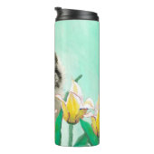 Keeshond in Tulips Painting Original Dog Art Thermosbeker (Geroteerd rechts)