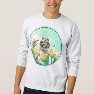 Keeshond in Tulips Painting Original Dog Art Trui