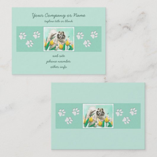 Keeshond in Tulips Painting Original Dog Art Visitekaartje (Voorkant / Achterkant)