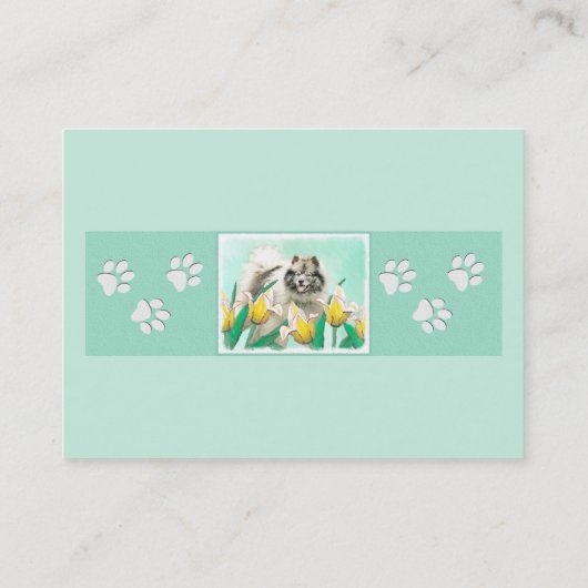 Keeshond in Tulips Painting Original Dog Art Visitekaartje (Achterkant)
