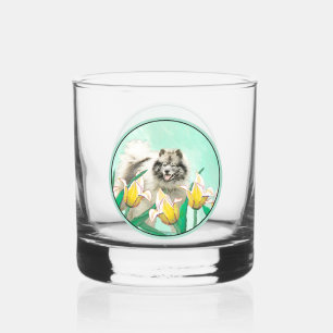 Keeshond in Tulips Painting Original Dog Art Whisky Glas
