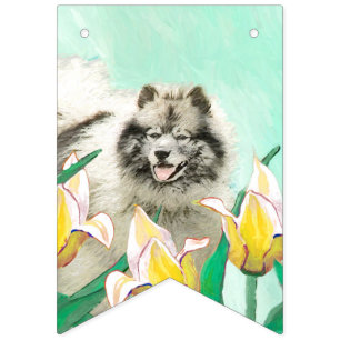 Keeshond in tulpen schilderij knuffig originele ho vlaggetjes