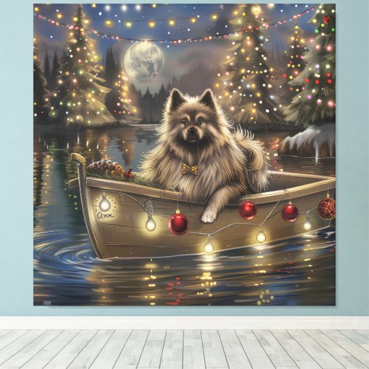 Keeshond Kerst Feestelijke Reis Canvas Afdruk (Insitu (Houten vloer))